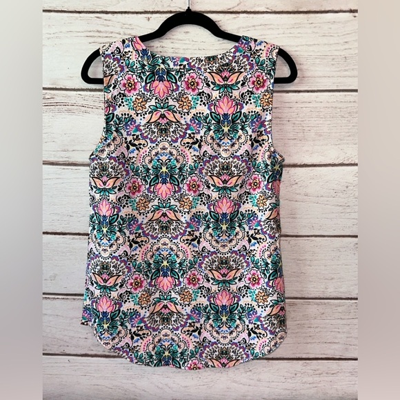 Coral Bay Floral Sleeveless Blouse - Pink & Blue Size Small Career Office Church - Picture 3 of 7